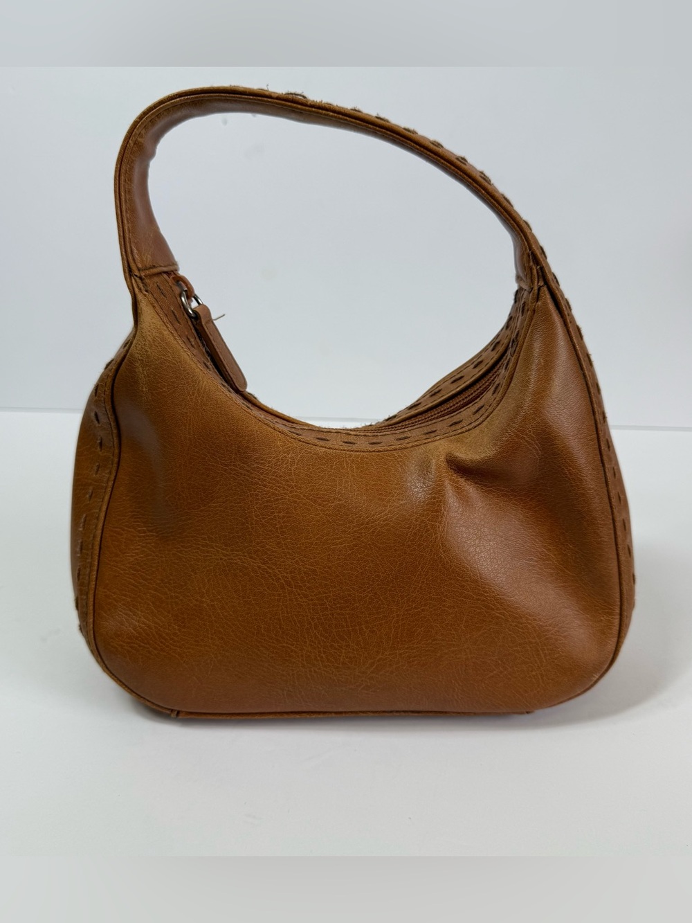 Vintage Giannini Cognac Brown Mini Hobo Shoulder Bag Y2K Minimalist